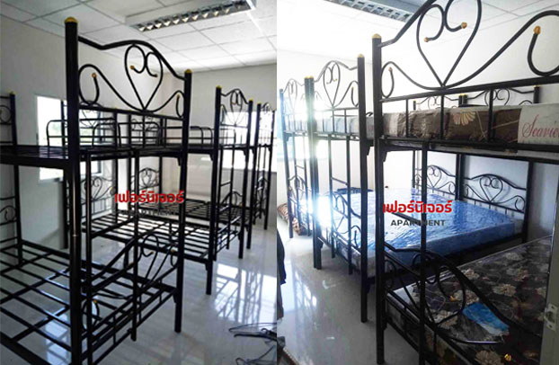 จัดส่ง เตียงเหล็กกลม 2ชั้น พร้อมที่นอน