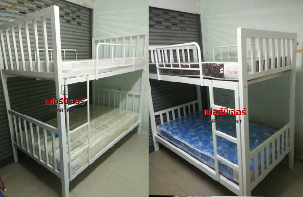 จัดส่ง เตียง 2 ชั้น ขาว พร้อมที่นอน ให้ลูกค้า